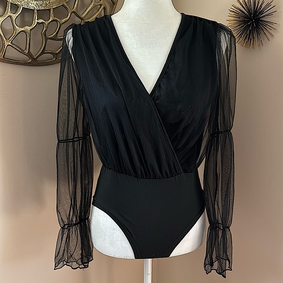 NIB Black Wrap Bodysuit - Picture 1 of 4